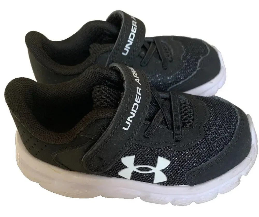 Under Armour Toddler Shoes Size 5K Black White Sneakers Hook Loop Athletic